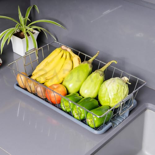 Image of RADIANT Basket Drainer & Dish Drainer Basket for Kitchen /Utensil Stand for Kitchen /Dish Drying Rack with Drainer /Bartan Stand /Dish Rack (17 x 9 Inches - Grey)