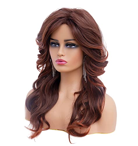 Rugelyss Vintage Wigs Dark Brown Rednish Maroon Wig For Women Lady Natural Synthetic Full Wigs For 70S Cosplay Costume Disco Hair Wig #TOP1
