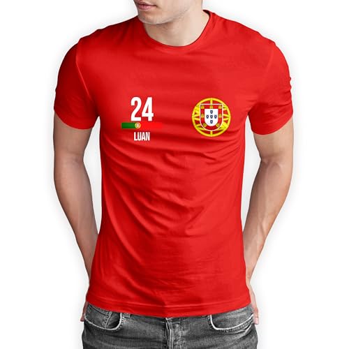 True Statements Portugal T-Shirt &bdquo;WM 2026&ldquo; Portuguese Trikot Fu&szlig;ball Shirt Herren Damen Unisex Weltmeisterschaft - personalisiert mit Zahl & Namen - Fanartikel Fan - Outfit, Rot, Gr. L