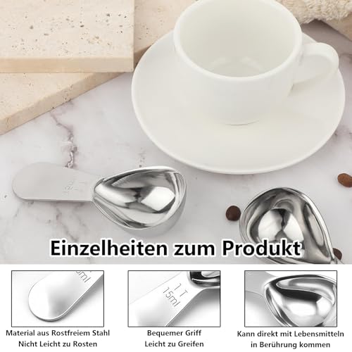 Edelstahl Kaffeelöffel Portionierer, 15ml Kaffeelöffel Portionierer, 3 Stück Kaffeelöffel aus Edelstahl mit kurzen Griffen, Wiederverwendbar Silber Kaffeemesslöffel Mit Kurzem Griffen, Für Kaffee