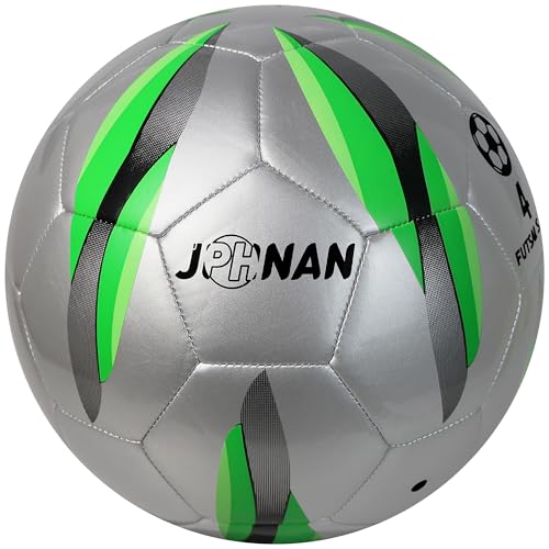 JPHNAN Low Bounce Futsal Ball Size 4 - Indoor Low-Bounce Soccer Ball for Training, Games and Competitions, TPU Cover with Reinforced Stitching, Durable Design for Adults/Youth (Silver,Green)