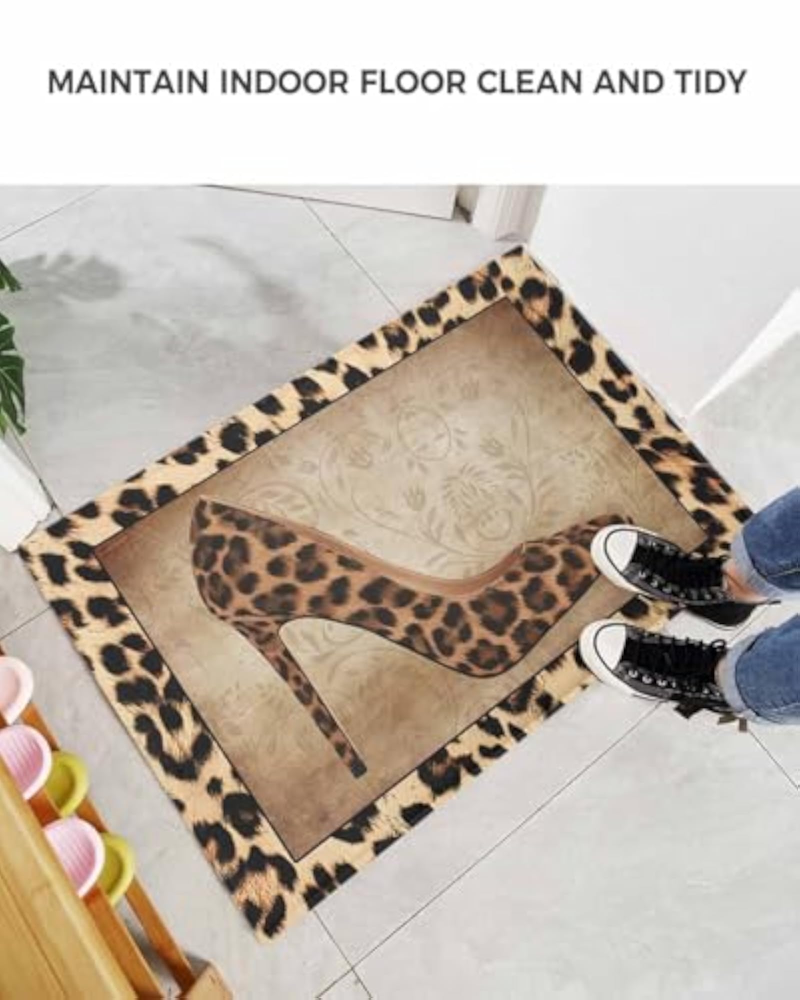 Leopard Print Shag Carpet Bath Rug, Non-Slip