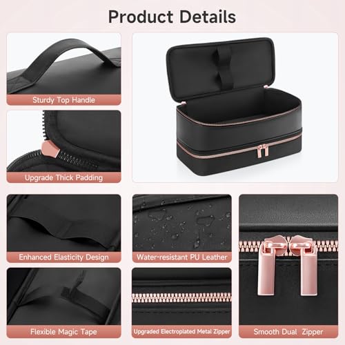 Image of Travel Hair Dryer Case for Shark Flexstyle, Double-Layer Carrying Case for Shark Flex Style Blow Dryer, Portable Hair Tools Storage Organizer Bag for Shark Beauty Hairdryer Attchments(Black Rose Gold)