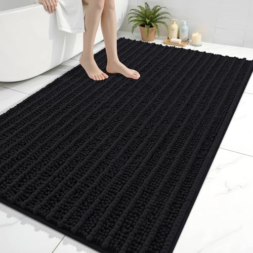 Image of Arotive Luxury Large Bathroom Rugs 59x35, Extra Soft Thick Absorbent Shaggy Chenille Bath Rugs, Machine Wash Dry, Bath Mats for Bathroom Floor, Tub and Shower, Home Decor Accessories, Black