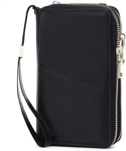 Men's Genuine Leather Wallet with Detachable Chain & Vintage Snap Closure (Black)