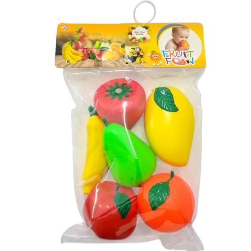 Image of SHAKTISM Pretend Play Plastic Fruits and Vegetables Toys for Kids, Kitchen Food Cooking Toy Set, PVC Material, Realistic Learning Playset for Boys and Girls (Fruit 6Pc Set)