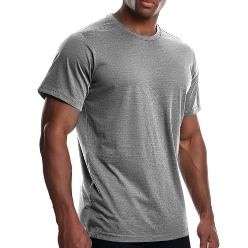 Men's Cooling Workout Shirts Bamboo Viscose Anti Odor Moisture Wicking Athletic Short Sleeve Lightweight Loose Gym Tee