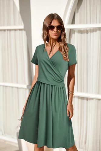 OUGES Women's 2025 Fashion V Neck Midi Dress with Pockets Maternity Clothes Nursing Dresses4