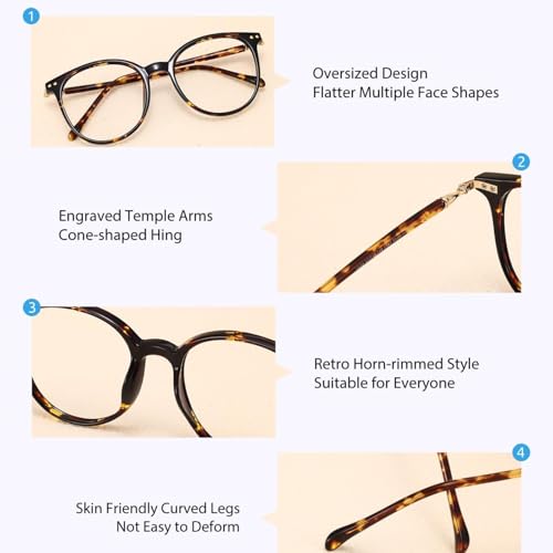 Image of Firmoo Oversize Blue Light Glasses, Unisex Chic Large Round Computer Reading Glasses Reader Anti Glare Anti Eyestrain (Pattern 0.0x)
