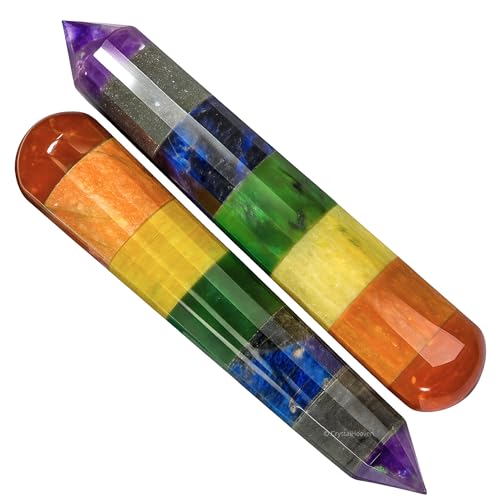 Image of Large Chakra Crystal Wand - Pointed Crystal Wand for Energy Healing, Chakra Balancing, Meditation and Home Decor - Crystals and Healing Stones for Gift