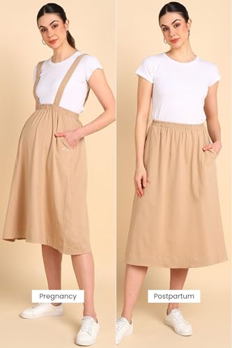 Image of ZELENA Maternity Jersey Skirt for Women with Pockets | 100% Soft Cotton Pregnancy & Postpartum Skirt | Stretchable Maternity Skirt with Detachable Strap for Mothers