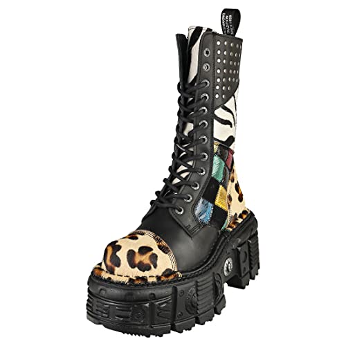 Bottes Plateforme New Rock IMPERFECT M-MILI244-C1 cuir noir mixte rangers