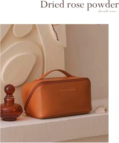 Image of Handcuffs Cosmetic Bag with Handle | PU Leather | Toiletry Pouch | Makeup Storage | Large | Travel | Zipper | Waterproof | Make Up Organizer (Brown)