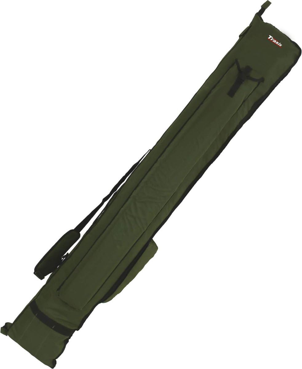 Traxis Complet Étui de Base 1,90m - 12FT - Sac de Rangement pour équipement de pêche avec 3 Cannes montées - Vert - Étui Carpe Protège et organise - Protection maximale et efficacité