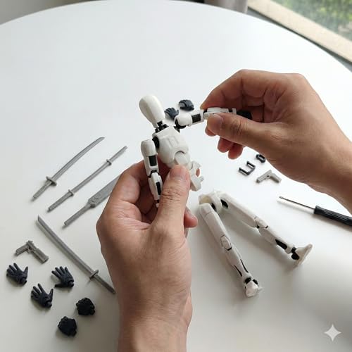 Image of Dummy13 Fully Articulated Action Figure | 3D Printed Robot Assembly Kit | 5.4 Inch Tall Poseable Toy | Dynamic Poses | DIY Collectible Model | Made in India (Silver Warrior)