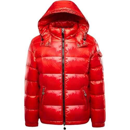 Maiyifu-GJ Men's Metallic Hooded Puffer Jacket Winter Warm Down Jackets Full Zip Alternative Quilted Padded Coat, Redb1, M