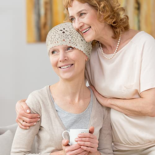 Jenpen 4 Pieces Crochet Slouchy Beanie Hat Fall Handmade Knit Floral Skull Cap Cotton Cutout Summer Hats For Women Lightweight Knitted (Gray, Blue, Black, Beige), Khaki, Medium-Large #TOP4