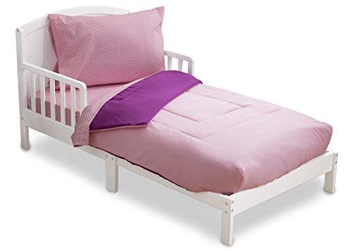 Toddler Bedding Set | Girls 4 Piece Collection | Fitted Sheet, Flat Top