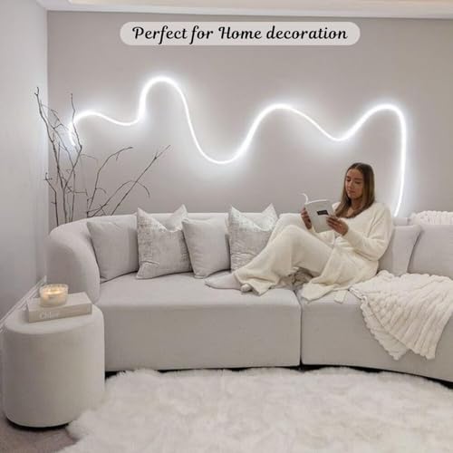 Image of 16.4 Feet LED Neon Strip Lights, with 12V Adapter, Waterproof IP65, Silicone Flexible Rope Light for Home Decor | Led Strip Lights | Neon Lights | 5 Meter | (White)