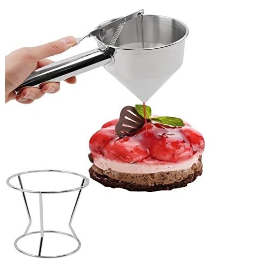 Confectionery Funnel Pancake Batter Dispenser with Stand Rack - 1000 ML Stainless Steel Cupcake Funnel - Pancake Maker Home Kitchen - 4 Cup DIY Baking Tool - (10” x 10.5” x 5.5”)