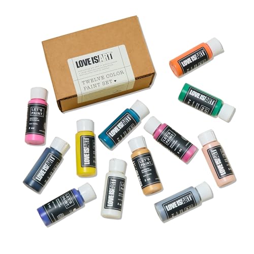 Love is Art Love Paints 12 Color Body Paint Set Non-Toxic Washable Body Paint for Adults Body-Safe Intimate Paint for Couples Date Night Face and Body Paint for Skin Made in USA 2 oz Bottles