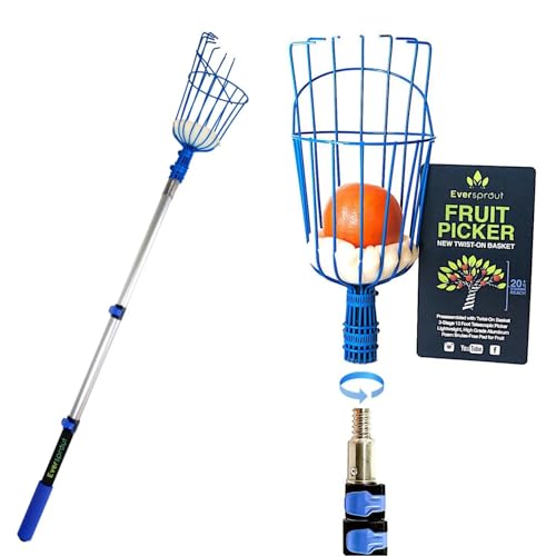 EVERSPROUT 24-Foot Fruit Picker (30+ Foot Reach) | Telescoping Easy-to-Attach Twist On Basket Design | Heavy-Duty, High-Grade Aluminum Extension Pole