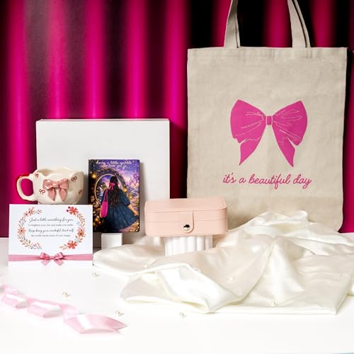 Image of Rarejoy 5 in 1 Gift Hamper for Her - Ceramic Mug with Beautiful Bow Theme, Cute Diary, Jewellery Box, Eco-Friendly Tote Bag & Greeting Card | Valentine, Anniversary, Farewell, Birthday, Women's Day