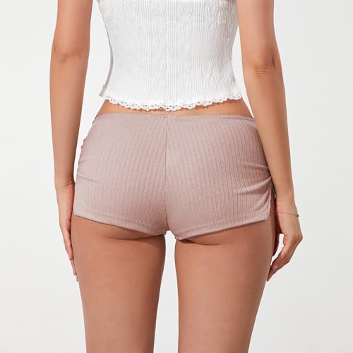 Image of KMBANGI Y2k Sexy Micro Shorts for Women Low Waist Side Slit Boyshort Slim Booty Shorts Lounge Pj Bottom Cute Sleepwear