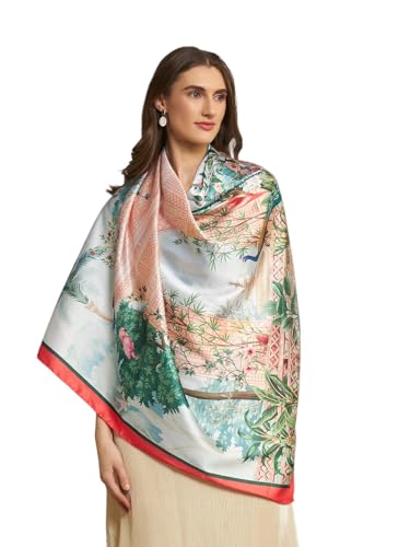 Image of Ravaiyaa - Attitude is everything Women Silk Digital Print Large Square Scarf Breathable Lightweight Neckerchief Printed Headscarf 40 inch x 40 inch Inch