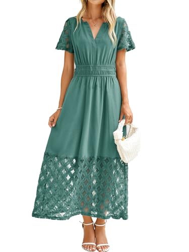 Image of Simplee Womens Summer Boho Maxi Dress V Neck Empire Waist Long Flowy Wedding Guest Dresses with Pockets