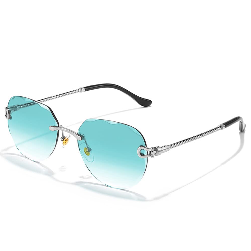Occhiali da sole da uomo senza montatura UV400 Occhiali da sole con lenti sfumate verdi da taglio Occhiali da sole senza montatura Occhiali da vista con paralume punk da donna