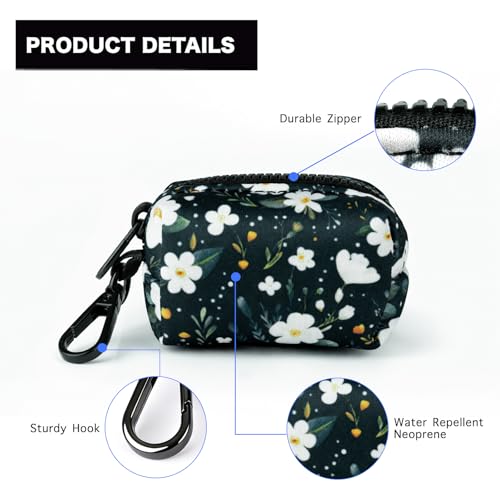 Image of Petmolico Dog Poop Bag Holder Leash Attachment, Dog Waste Bag Dispenser Zippered Pouch, Fits Any Dog Leash, Includes Free Roll of Dog Bags, Poop Bag Dispenser - 2 Packs, Mixed Cyan&Flower