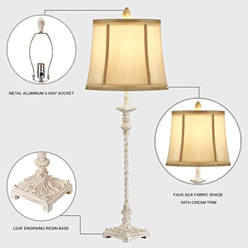 Luxsight Collection European Country Vintage Style Candle Stick Buffet Table Lamp 33'' Tall Ivory White Bell Faux Silk Shade For Living Room Bedroom Dinning Family House Study Room #TOP2