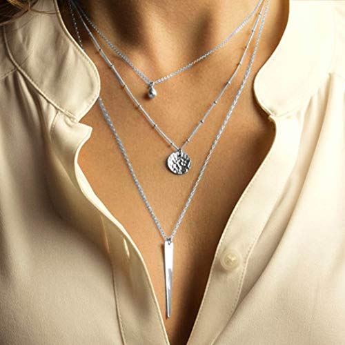 Preisvergleich Produktbild Jovono Boho mehrschichtige Halsketten mit einfachen Pailletten vertikale Quasten mehrschichtige Halskette Schmuck für Frauen und Mädchen (Silber)
