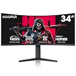 KOORUI 34-inch Ultrawide Curved WQHD 3440×1440 Gaming Monitor, 165Hz 144Hz Curved 1000R- PIP/PBP, 1ms(MPRT) with DisplayHDR 400, FreeSync Premium, 75 * 75mm VESA, HDMI/DisplayPort, 34E6UC