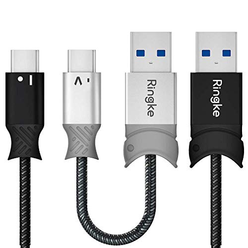 Ringke USB Type C Braided Nylon Smart Fish Data Charging Cable (2-Pack) 4ft 0.6 Feet 20cm USB C to USB A Port Tangle Free High Speed Charging Sync 3.0 Connector