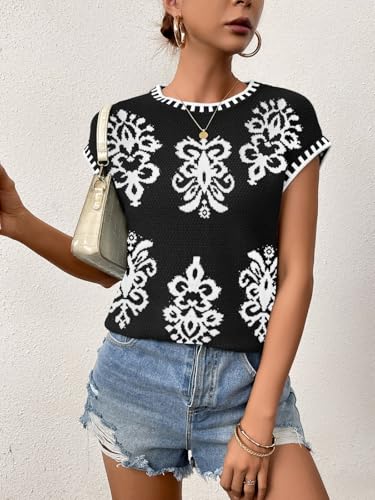 Image of Cap Sleeve Sweater Tops for Women 2026 Knit Summer Sleeveless Tank Vest | Slim Fit, Trendy Color Block, Soft, Skin-Friendly, Strechy, Lightweight, Breathable, Casual Daily Wear