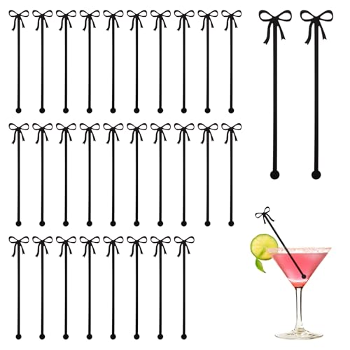 Yuanchu 30 Pack Coquette Acrylic Bow Drink Stirrers, Swizzle Sticks for...