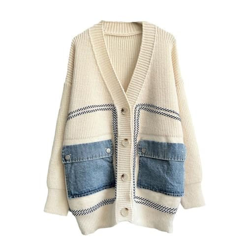 FindThy Women’s Casual Button Up Cardigan Oversized Long Sleeve Jean Patchwork Sweater Cardigans