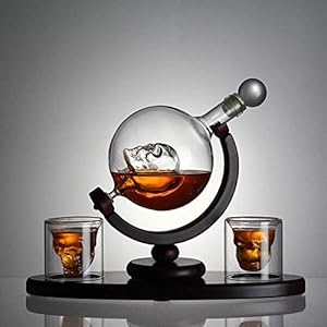 Whisky Karaffe Set Totenkopf glas Schädel Gläser Deko Skelett Halloween Geschenkset Bourbon zubehör wiskey gläßer Skull…