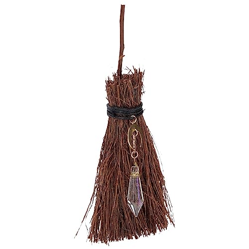 Decorative Halloween Broom Crystal Witch Broom Mini Halloween Witch Broom Wicca Brush with Crystal Wand for Halloween Healing Wiccan Ritual Decor Coffee Miniature Broom Decor