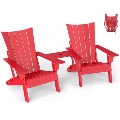 GREENVINES Folding-Adirondack-Chairs-Set-of-2 | HDPE Plastic | Arch Series | Fire Pit Chair | with Connecting Tray | Removable Table | All Weather | f