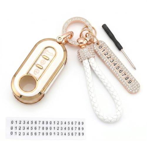 Funda para Llave de Coche, Carcasa para Mando Coche, Protector de TPU con Llavero Trenzado, Funda Llave Accesorios para Fiat 500、500L、Punto、Panda、Bravo、Doblo、Fiorino、Qubo、Lancia Ypsilon