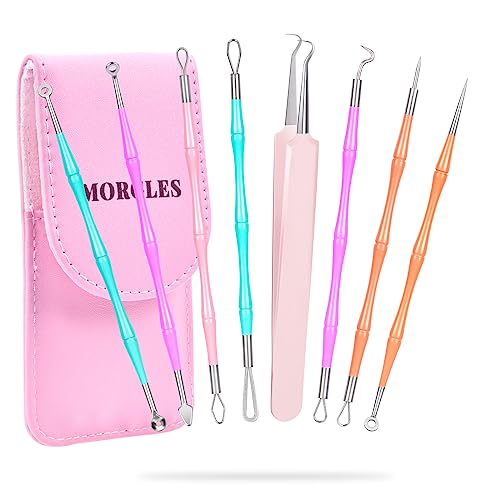 Pimple Popper Tool Kit, MORGLES 14-Heads Professional Stainless Acne Zit Popper Extraction Tools for Facial Nose with Leather Case