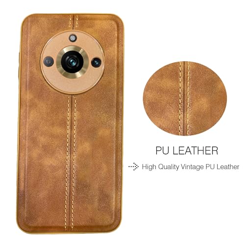 Image of A rtistque Premium Thread Leather Back Cover Case for Realme 11 Pro /Pro Plus /Narzo 60 Pro 5G | Drop Protection | Smooth Grip | Raised Camera Edges - Brown