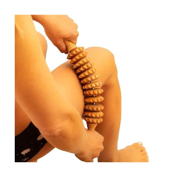 Tuuli Wooden Massage Roller for Waist and Thigh, Multi-Functional Body Roller for Cellulite Reduction and Muscle Tension, Natural Massager for Women and Men (Curved)
