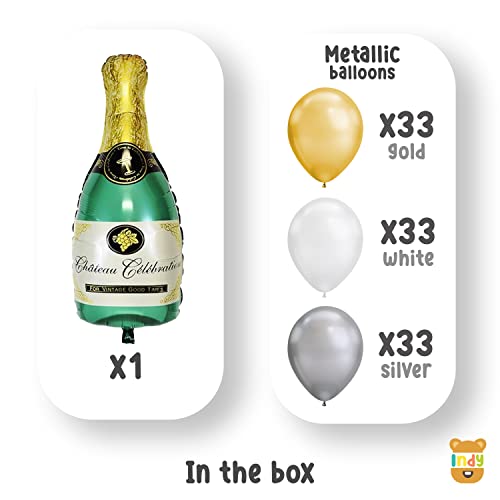 Image of ITAF Set of 100 Pcs Happy Birthday / Anniversary / Bachelorette Cocktail Party Decoration Kit Combo For Boys Girls /Husband Wife /Brother Sister /Father Mother /friend- Champaign Bottle Foil Balloons ,Gold Silver White Theme Metallic Foil Balloons
