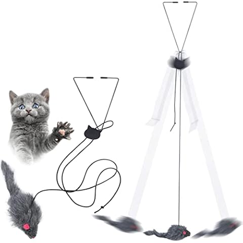 Interactive Cat Feather Toys Pet Cat Mouse Toy 1.8M Plush Hanging Cat Toys Mice with Adjustable Elastic Cord Interactive Cat Toy Funny Cat Teaser Door Hanging Mouse for Cat Cage Door Indoor Cover