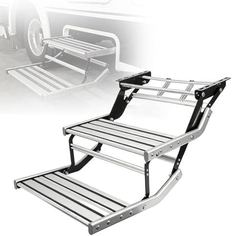 Manual Folding RV Steps - 200KG Capacity, Anti-Slip Aluminum Platform, 12V LED Option, Perfect for Travel Trailers & Fifth Wheel Campers - Durable & Safe Design