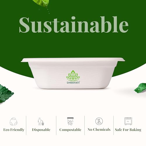 Image of Shrayati Sugarcane Bagasse Square Bowls, 4 inch, 200 Pcs, Biodegradable Bagasse Disposable Bowl for Convenient and Sustainable Eating